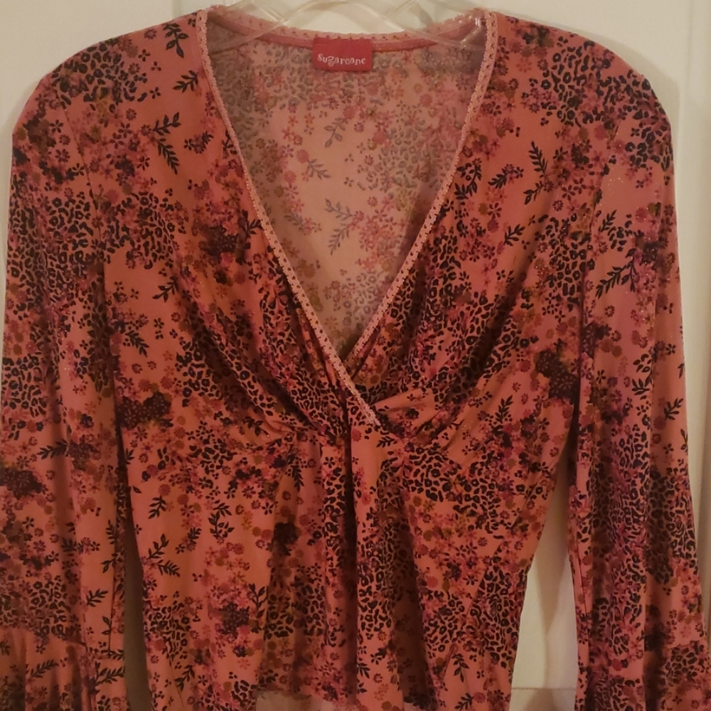 Sugarcane brand floral ruffle sleeves small top